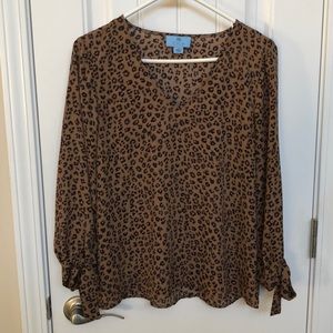 CeCe Leopard Print Blouse - Brown and Black